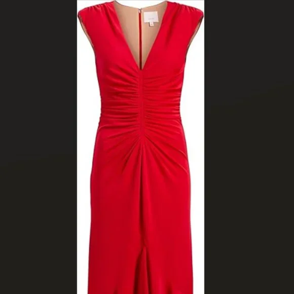 MSRP $395 Cinq a Sept Dianne Cap Sleeve Midi Dress Candy Apple Red Size 14 - Picture 2 of 3